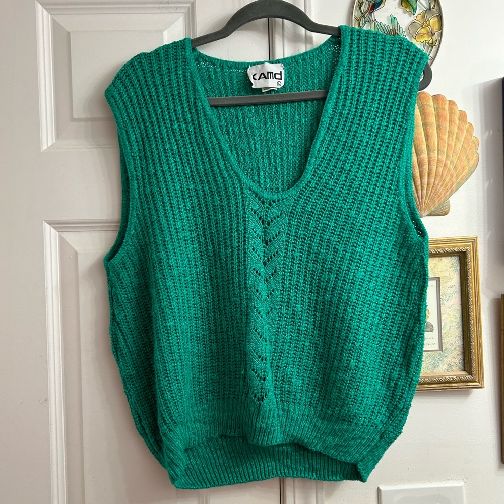80s vintage knit sweater vest - grandpacore green acrylic sweater vest